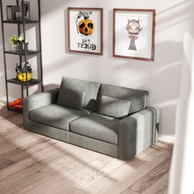 NicBex Oversized Upholstered Loveseat Sofa with Detachable Cover & Pillows,3-Seater Futon Couch Sofa for Living Room,Bedroom,Pewter
