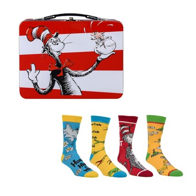 Dr. Seuss Favorite Characters Large Tin Tote and Crew Socks Combo Set