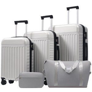 MOEPISY Luggage Set 5 Piece, Hardside Carry on Suitcase, Expandable Luggage with Travel Bags Spinner Wheels TSA Lock Grey+White - 1 of 4