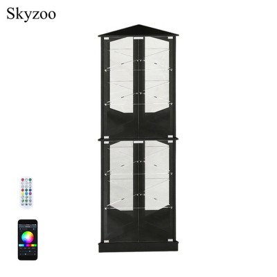 Skyzoo Corner Display Cabinet with RGB LED Lights, 6-Tier Curio Cabinet with glass doors for Collectibles, Home, Office,