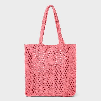 Lucky Brand Pink Coral Crochet Tote Bag