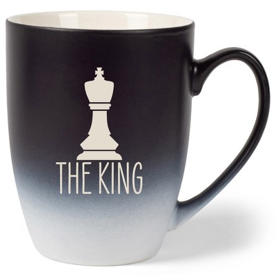 100 North Chess Game 10 Ounce Black and White Two Toned Ombre, Comfortably Fits Your Hands, Ceramic Tea Coffee Cup Mug, The King