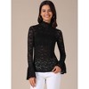INSPIRE CHIC Women's Floral Lace Mesh Mock Neck Long Bell Sleeve Casual Dressy Blouse - 2 of 4
