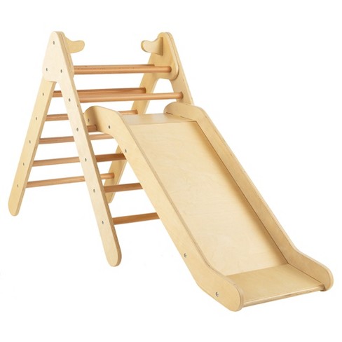 Costway Wooden Climbing Pikler Triangle with Climbing Ladder For Toddler  Step Training, Natural 