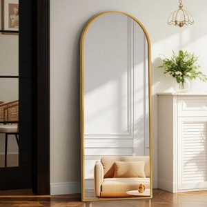 SEVOBAL 58"x18" Full Length Mirror with Arched Top Shatterproof Floor Mirror with Aluminum Frame for Living Room, Gold, 149.4"*54"*3.5" - 1 of 4