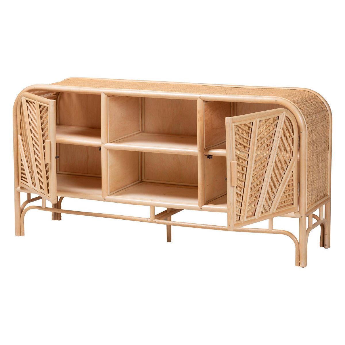 bali & pari Carabella Natural Rattan 2 Door Storage Cabinet Natural: Fixed Shelves, No Assembly Required - thumbnail 3
