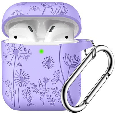 BONGEEK for AirPod Case 2nd 1st Generation Case Cover, Flower Engraved Full Protective Case Soft Silicone Pattern LED Visible,Bluish Violet