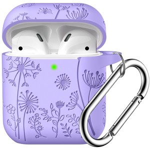 BONGEEK for AirPod Case 2nd 1st Generation Case Cover, Flower Engraved Full Protective Case Soft Silicone Pattern LED Visible,Bluish Violet - 1 of 4