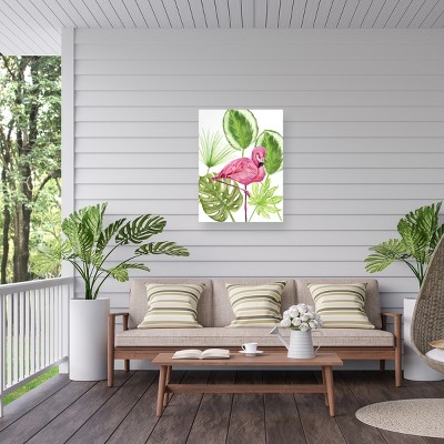 Melissa Wang Tropical Flamingo Outdoor Canvas Print in Pink and Green