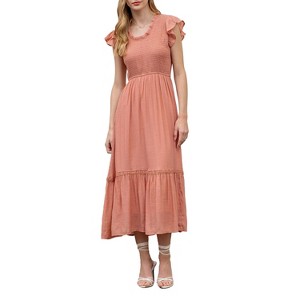 August Sky Women's Short Sleeve Smocked Midi Dress - 1 of 4