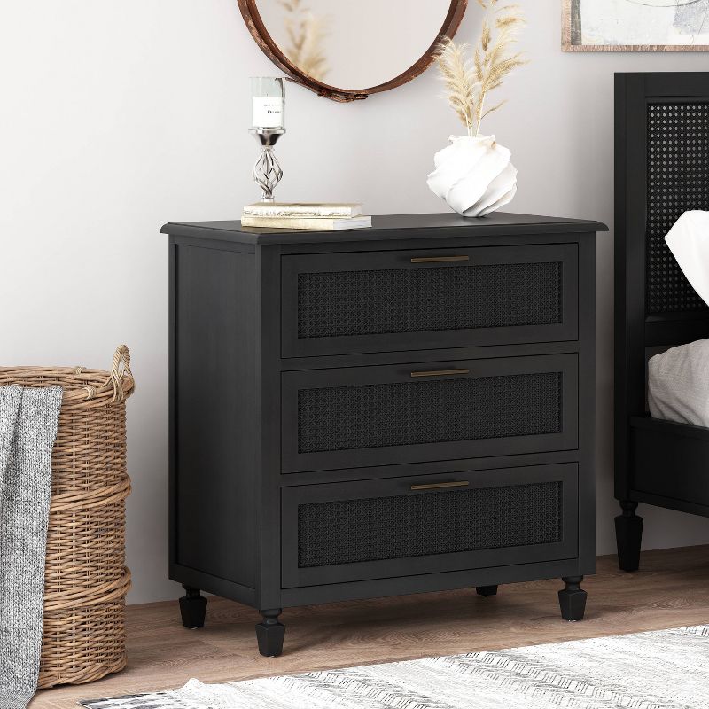 Newell Rustic Acacia Wood and Cane 3 Drawer Dresser Dark Gray - Christopher Knight Home, 3 of 11