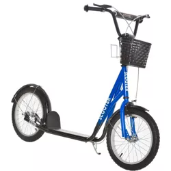 Aosom Kick Scooter, Ride On Scooter with Adjustable Handlebars, Double Brakes, 16" Inflatable Rubber Tires, Basket, Cupholder, Mudguard, Blue