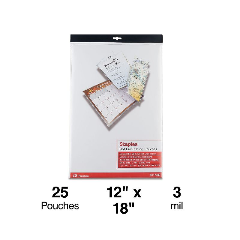 Staples Thermal Pouches Menu 25/Pack (17469) 19710, 1 of 5