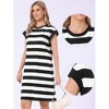 INSPIRE CHIC Women's Striped Crew Neck Cap Sleeve Color Block Casual Summer Shift Mini Dresses - 2 of 4