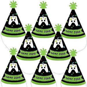 Big Dot of Happiness Game Zone - Mini Cone Pixel Video Game Party or Birthday Party Hats - Small Little Party Hats - Set of 8 - 1 of 4