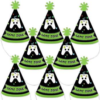 Big Dot of Happiness Game Zone - Mini Cone Pixel Video Game Party or Birthday Party Hats - Small Little Party Hats - Set of 8