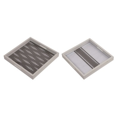 VIP Wood 15.75 in. Multicolor Floral Striped Trays Set of 2