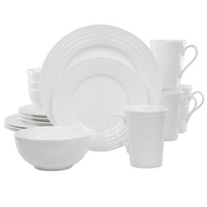 Gibson Elite Pascale 16 Piece Embossed Bone China Dinnerware Set in White - 1 of 4