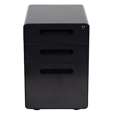 Black Mobile 3-Drawer Lockable Filing Cabinet with Casters