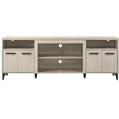 Vynxaria Contemporary 4-Door TV Stand, Oak Finish, 70"W, Adjustable Shelves
