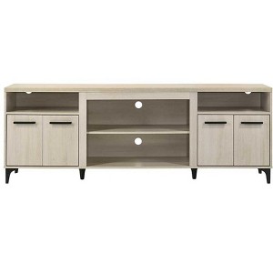 Vynxaria Contemporary 4-Door TV Stand, Oak Finish, 70"W, Adjustable Shelves - 1 of 4