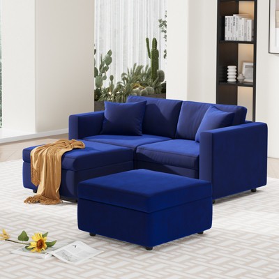 Buenhomino Modern DIY Sectional Sofa, Modular Sectional Couches for Living Room，Dark Blue Velvet