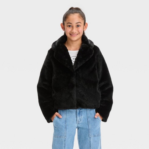 Girls' Faux Fur Jacket - art class™ Black XS