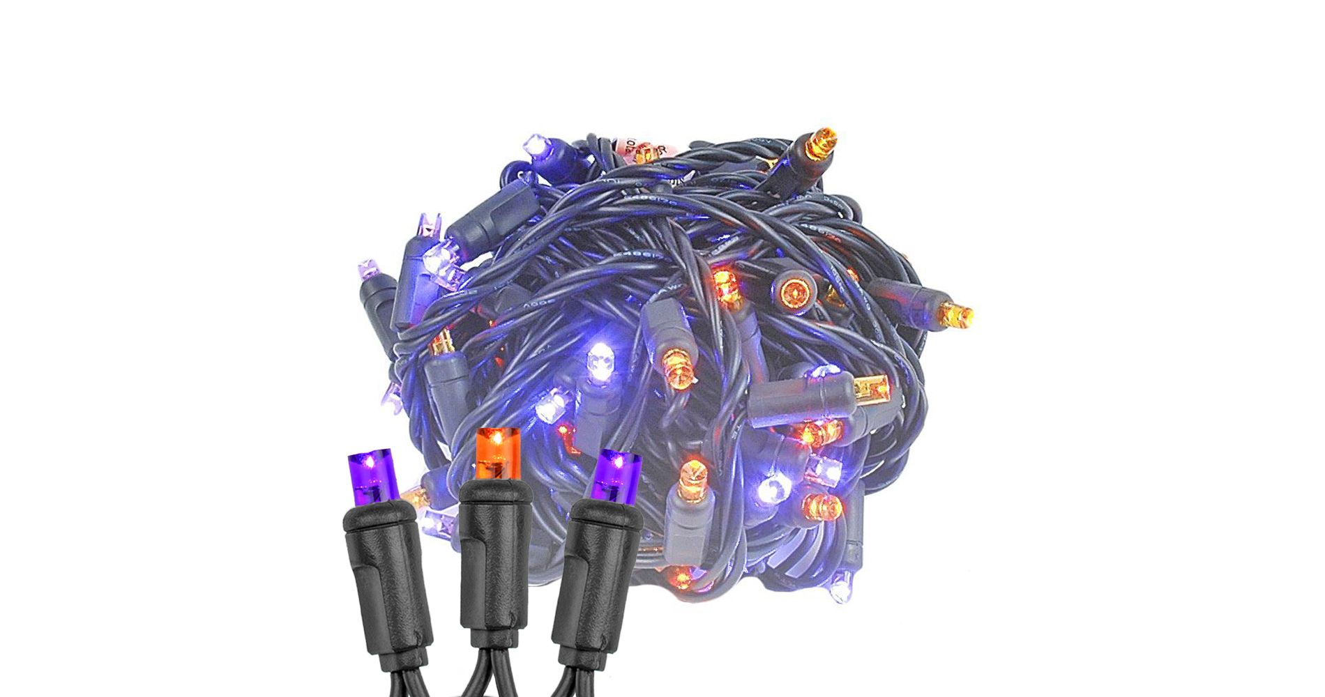 Novelty Lights 34 Feet 100 Light Brown Wire LED Halloween Lights Outdoor, Commercial Grade, Purple/Amber, 5mm Bulbs, UL Listed, Connectable