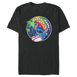 Men's Lilo & Stitch Ohana Means Family Rainbow Surfer Stitch T-Shirt - 1 of 4