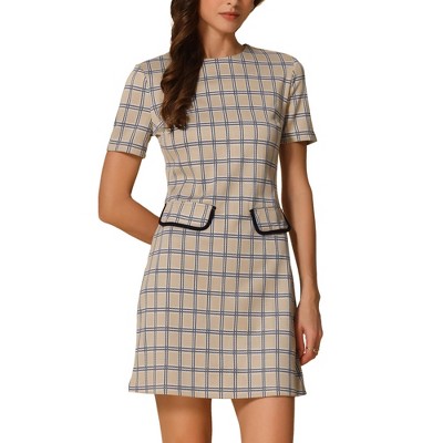 INSPIRE CHIC Women's Work Short Sleeve Vintage Houndstooth Pencil Sheath Dress