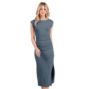 Slickblue Women’s Midi Dress, Boatneck with Cap Sleeve, Open Back Ribbed Design, 3 Color Options, Size S-L - 1 of 4