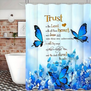Paaaawaters 1pc Vibrant Blue Butterflies & Flowers Patterned Polyester Shower Curtain - Waterproof - 1 of 4