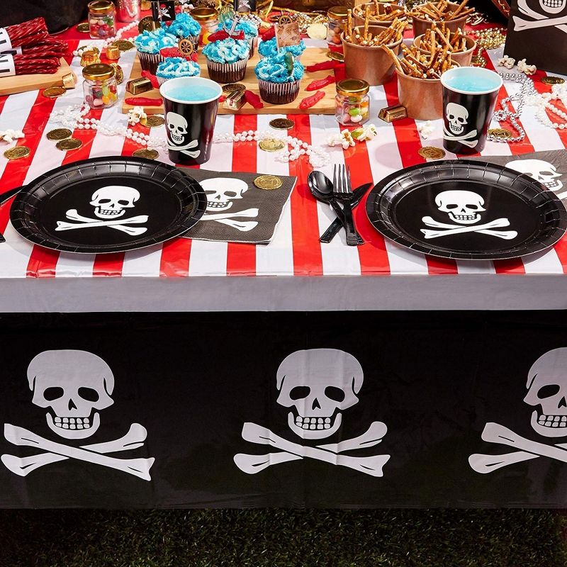 144-Pieces Pirate Party Supplies with Skeleton Paper Plates, Napkins, Cups and Cutlery for Skull Birthday Party Decorations, Serves 24, 3 of 10