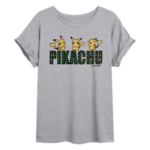 Women's - Pokémon - Plaid Pikachu Oversized Graphic T-Shirt - 1 of 4