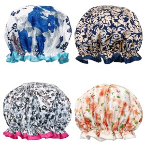 Wrapables Stylish Double Layer Waterproof Shower Caps (Set of 4) - 1 of 4