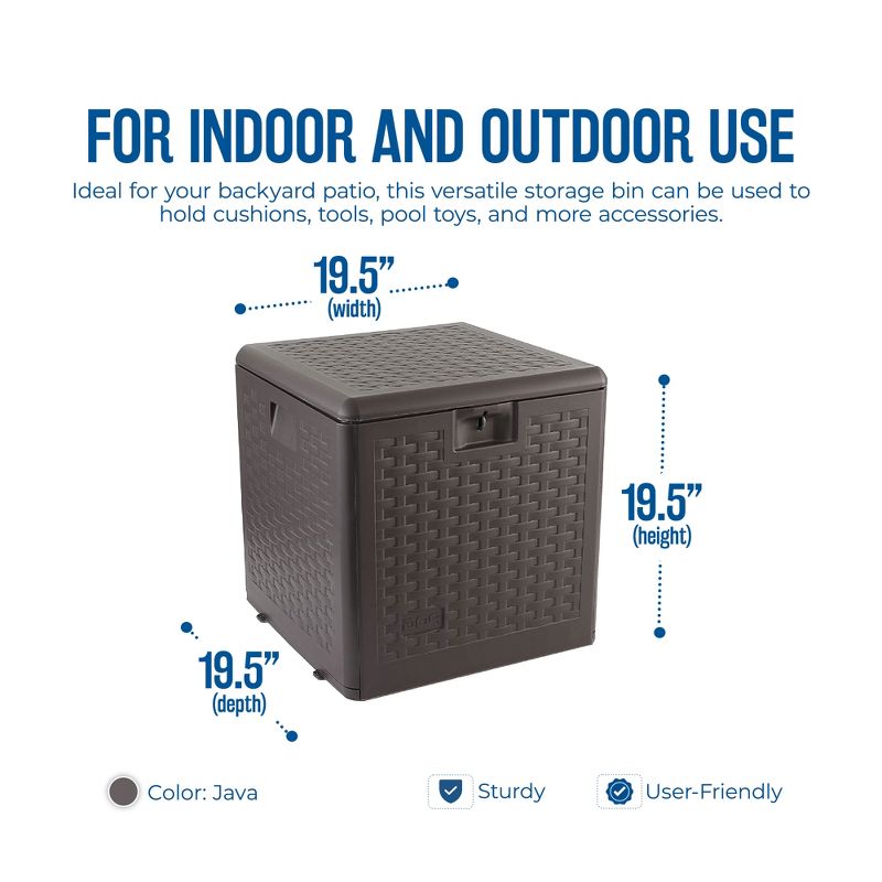 Plastic Development Group 28-Gallon Weather-Resistant Plastic Resin Outdoor Storage Patio Deck Box with Slide and Snap Assembly, Java Brown, 2 of 7