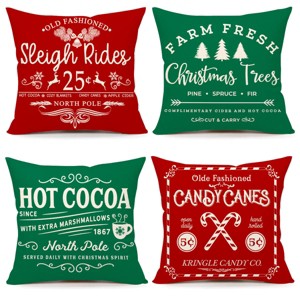 Set of 4 Farmhouse Christmas Pillow Covers 18x18 Set of 4 Winter Holiday Decorations, Red Green - 1 of 4