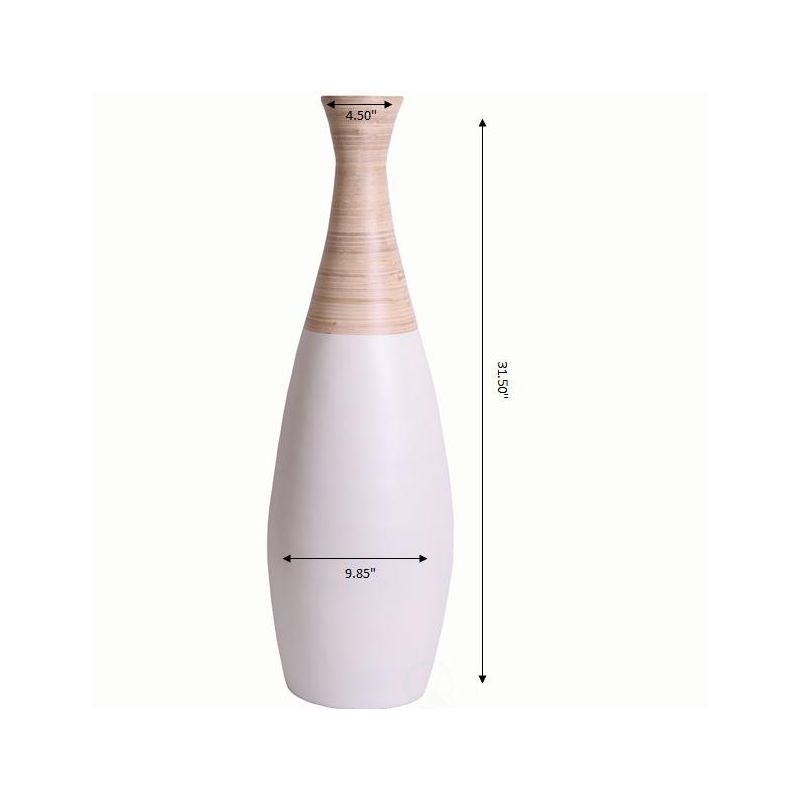 Uniquewise "31.5 Spun Bamboo Tall Trumpet Floor Vase, White and Natural", 5 of 6