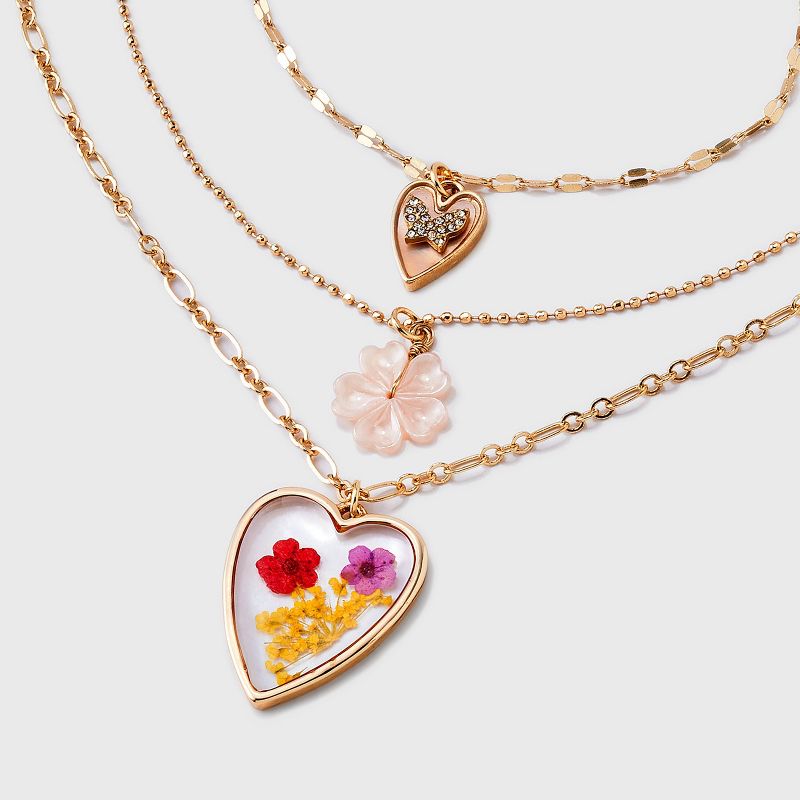 Dainty Chain Layered Neck with Encapsulated Flower and Butterfly Charm Necklace - Universal Thread&#8482; Gold, 5 of 8