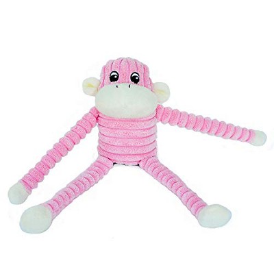 ZippyPaws - Spencer The Crinkle Monkey Dog Toy, Squeaker and Crinkle Plush Toy - Pink, Small