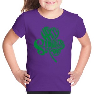 LA Pop Art Girl's Word Art T-shirt - St. Patrick's Day Shamrock - 1 of 4