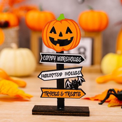 Halloween Wooden Ornament Sign Stand - Happy Halloween Table Decorations for Party, Window, Mantel & Tabletop spirit