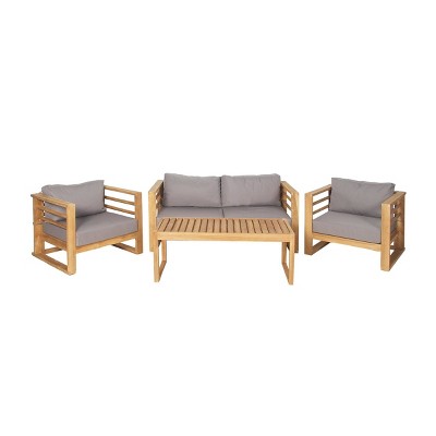 4pc Traditional Teak Wood Outdoor Seating Set - Brown - Olivia & May