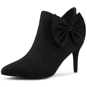 Allegra K Women's Pointed Toe Zip Stiletto Bow Heels Boots - 1 of 4