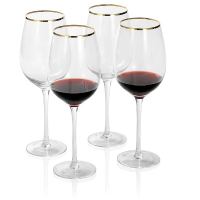 Slickblue Classic Crystal Clear Bowl Shaped Hand-Blown Wine Glasses - Set of 4, 21 oz