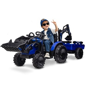 3 in 1 Kids 24V Ride On Tractor, Excavator & Bulldozer, Electric Vehicle w/Trailer, Digger, Shovel Bucket - 1 of 4
