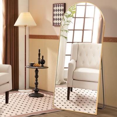 Beautyolove 21 in. W. x 64 in. H Classic Arched Gold Aluminum Alloy Framed Full Length Mirror Wall Mounted or Standing Floor Mirror