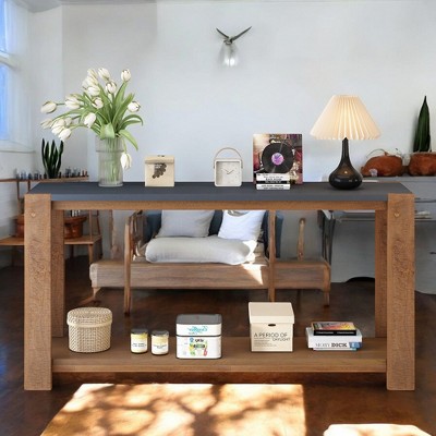 Alilang 59.80 Inch Rustic Console Table with Modern Wood and Metal Design-Black and Brown