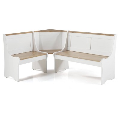 Parkside Antique White and Light Brown Pine Breakfast Nook Set