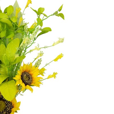 33" Yellow Sunflower and Green Wildflower Silk Spray